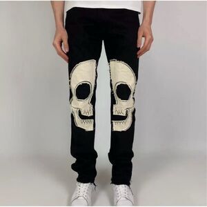 Mnml Black Skull Patch Gothic Punk Jeans sz 29 EUC